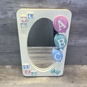 Home Interiors Nursery Mirror Wall Decor ABC Blue Pink Bow Balloons Vintage 90s